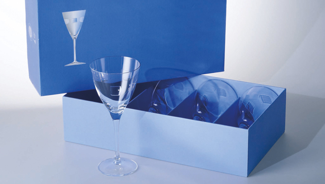 Packaging azul para vasos de cristal
